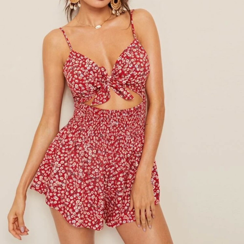 Floral Cutout Cami Romper | Shein